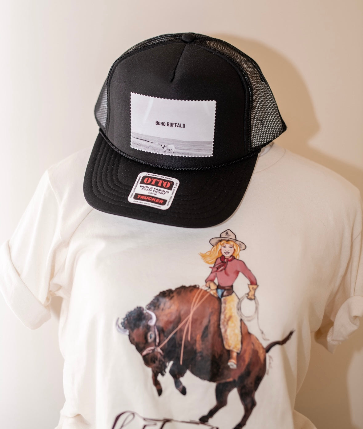 Black Boho Buffalo Cap