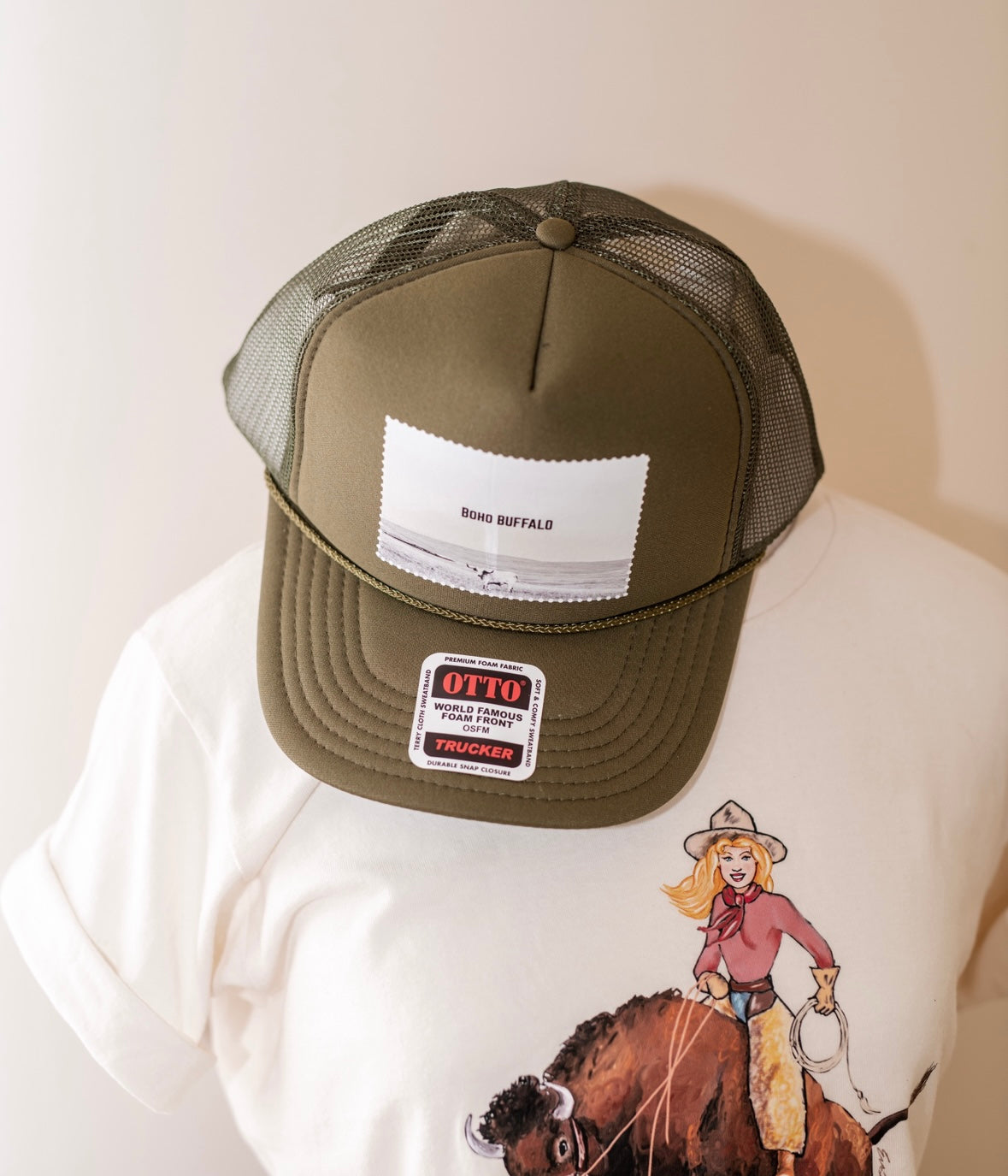 Olive Boho Buffalo Cap