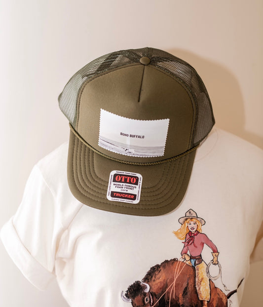 Olive Boho Buffalo Cap